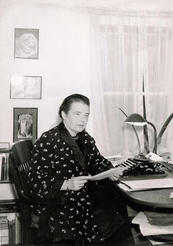 M.Y. at her desk, December 1955